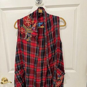 April Cornell flannel embroidered long vest